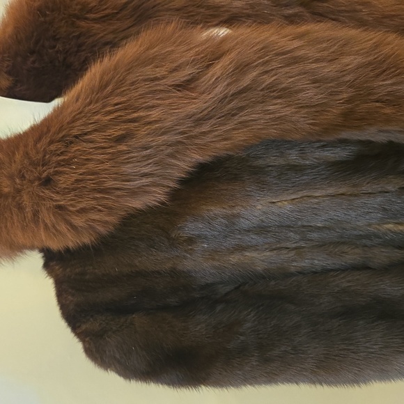 VTG Saga Tuxedo Mink Fur Full Length Coat With Fox Collar Trim Brown Medium - Picture 6 of 13